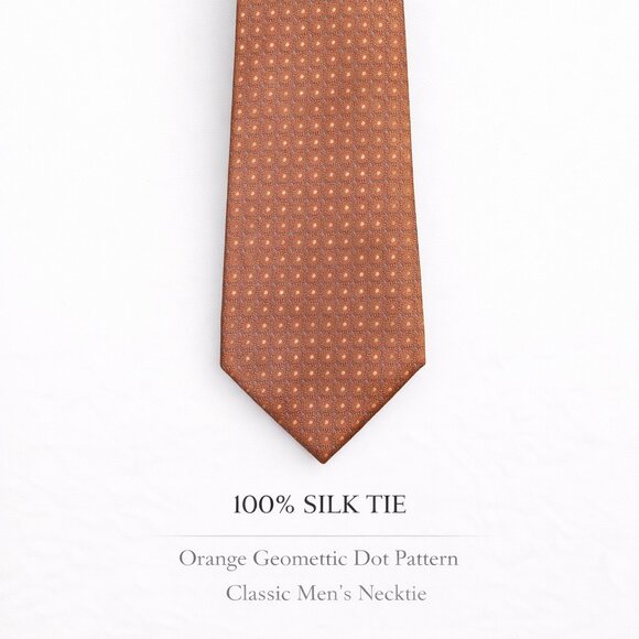Tasso Elba 100% Silk Tie Orange Geometric Dot Pattern Classic Men's Necktie - Picture 2 of 7